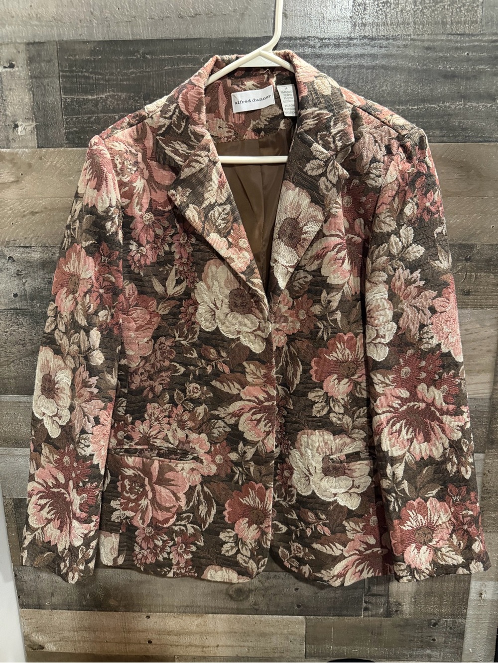 Alfred Dunner Floral Tapestry Blazer - Pink & Brown